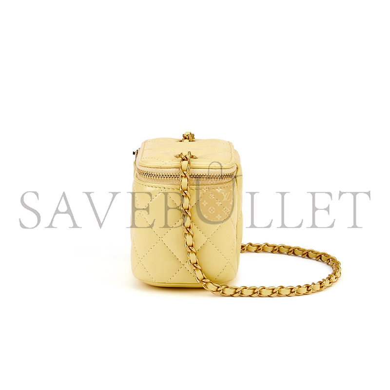 Ch*el mini pearl crush vanity case with chain yellow 110267 (11*8.5*7cm)